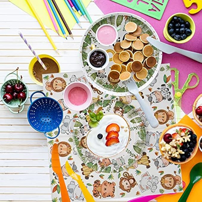WILD ONE BIRTHDAY TABLEWARE SET, 40 PIECES 1 YEAR JUNGLE ANIMALS PAPER PLATES NAPKINS, 20 NAPKINS AND 20 PAPER PLATES JUNGLE BIRTHDAY TABLEWARE KIT, FOR BOYS & GIRLS, JUNGLE - Image 4